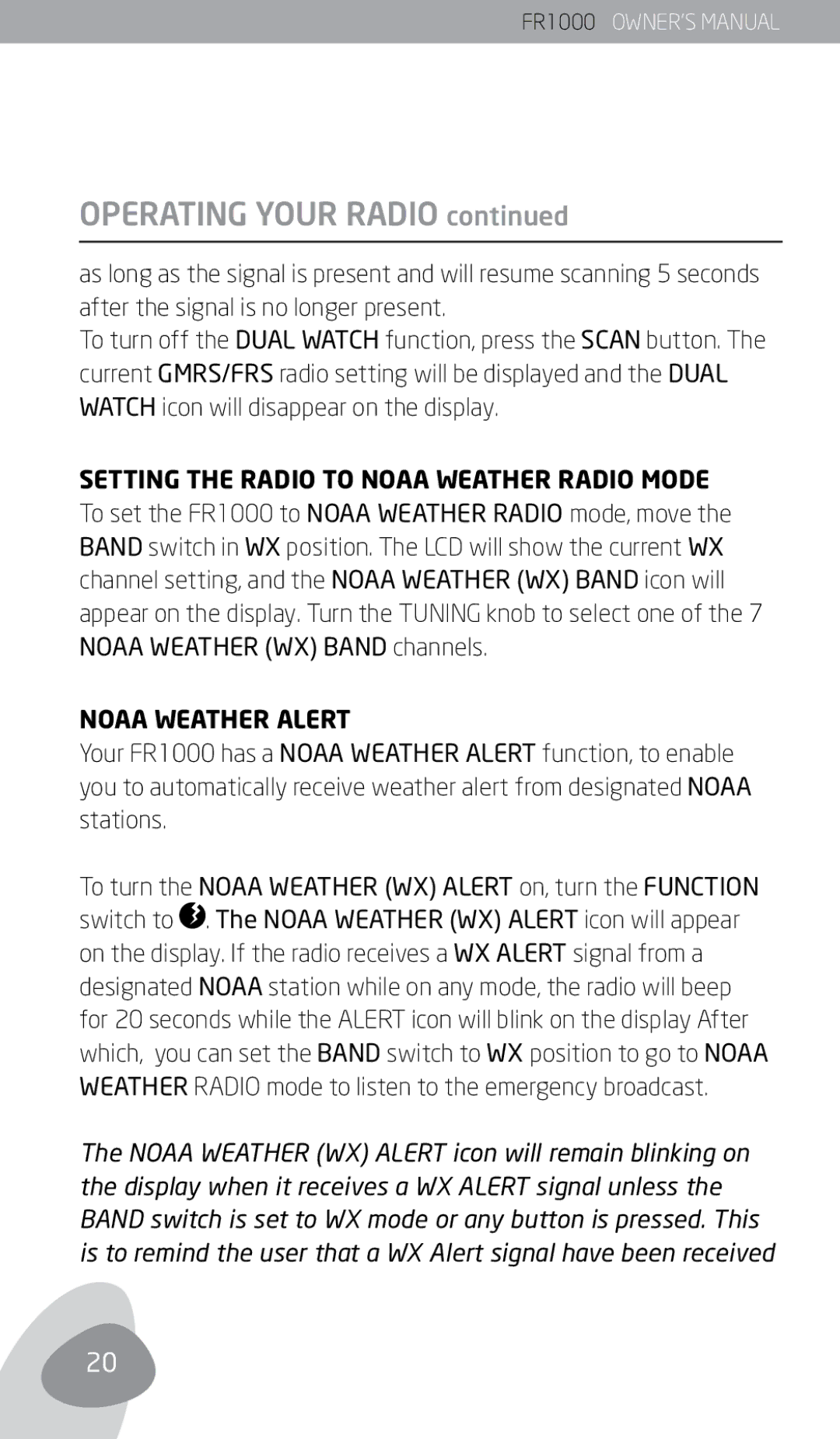 Eton FR1000 owner manual Noaa Weather Alert 