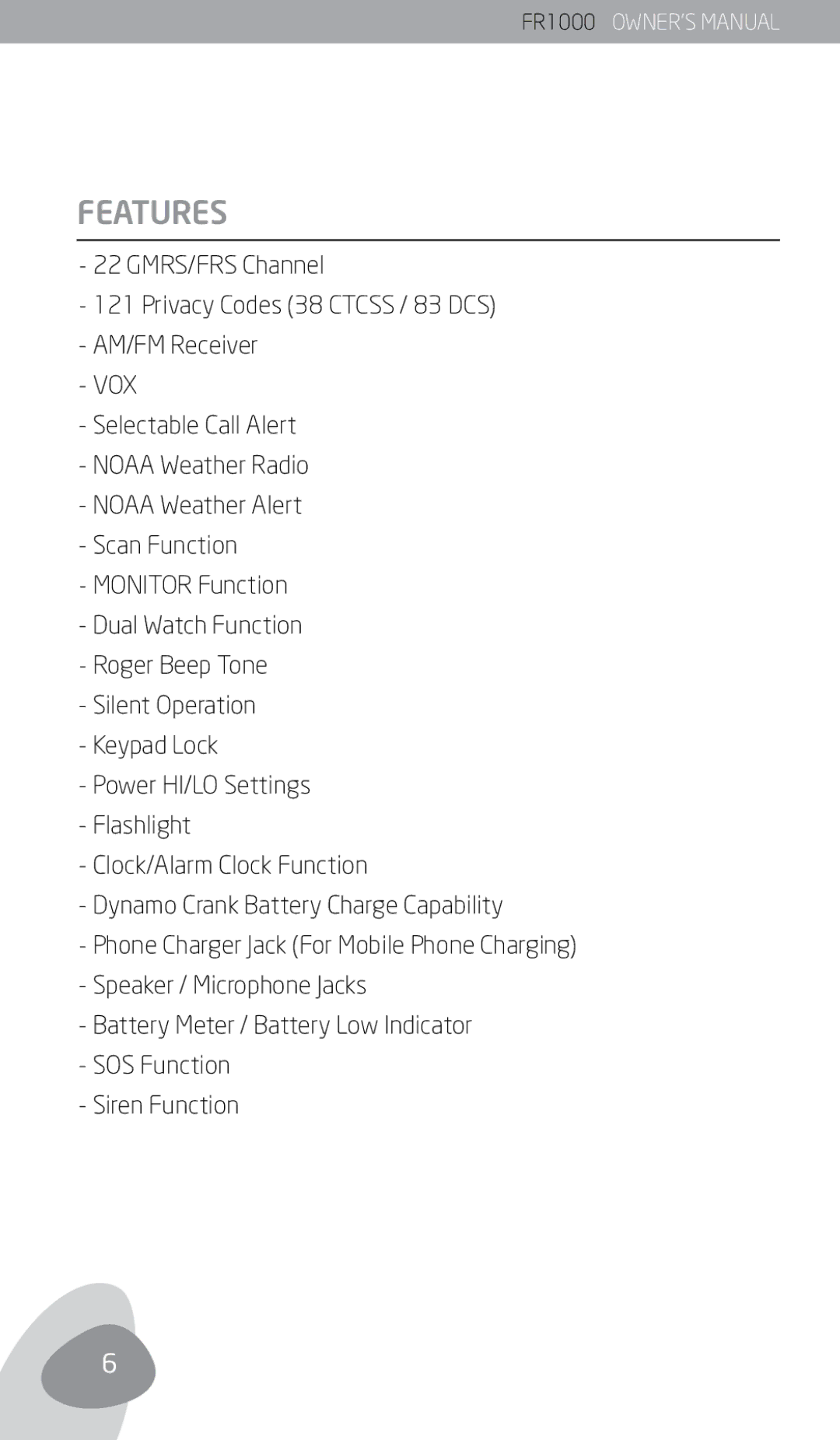 Eton FR1000 owner manual Features, Vox 