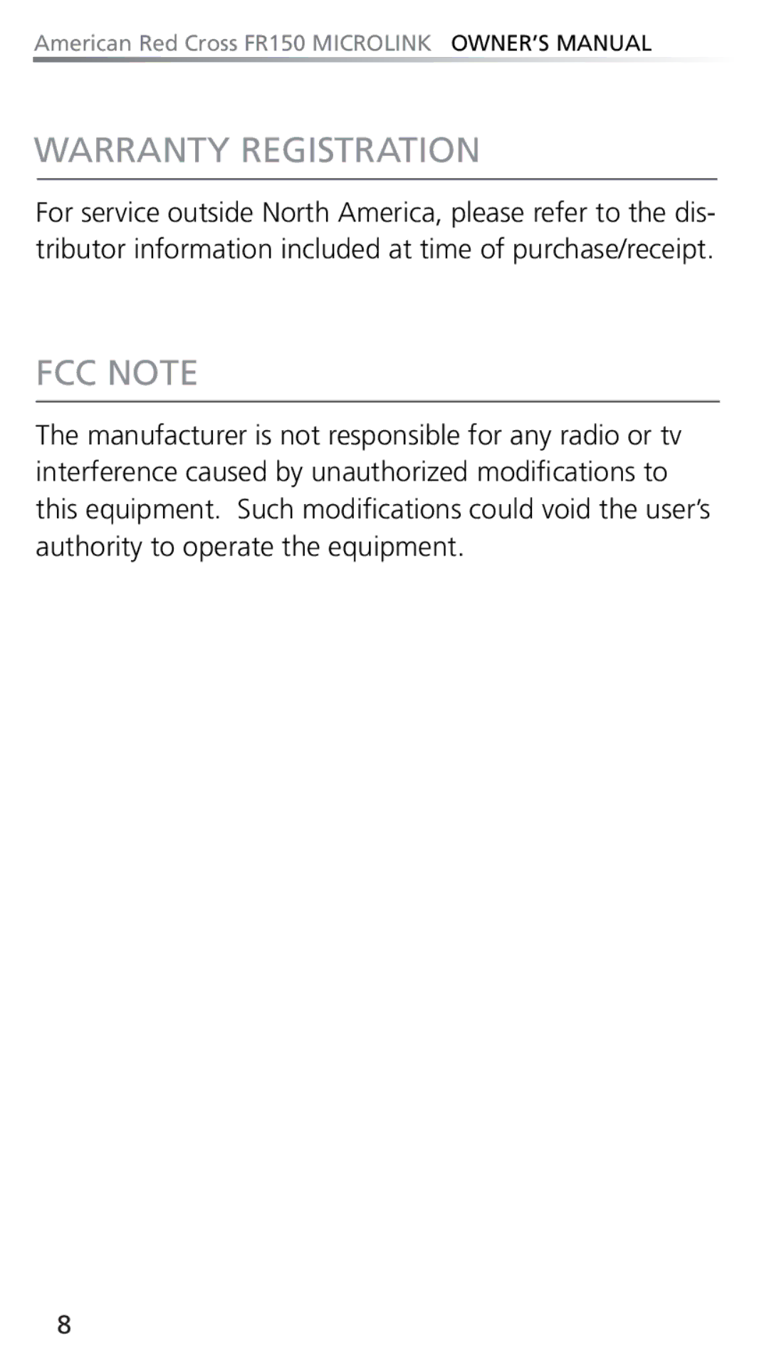 Eton FR150 owner manual FCC Note 