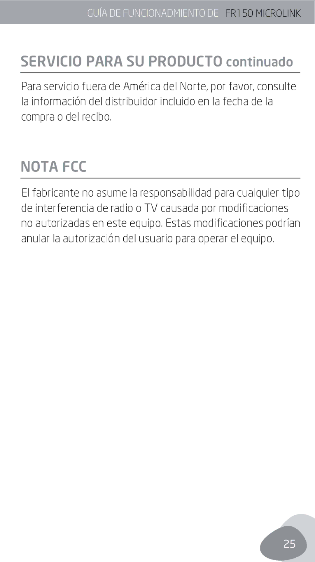 Eton FR150 owner manual Servicio Para SU Producto continuado, Nota FCC 