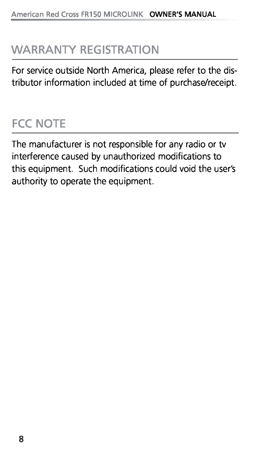 Eton FR150 owner manual Fcc Note, Warranty Registration 
