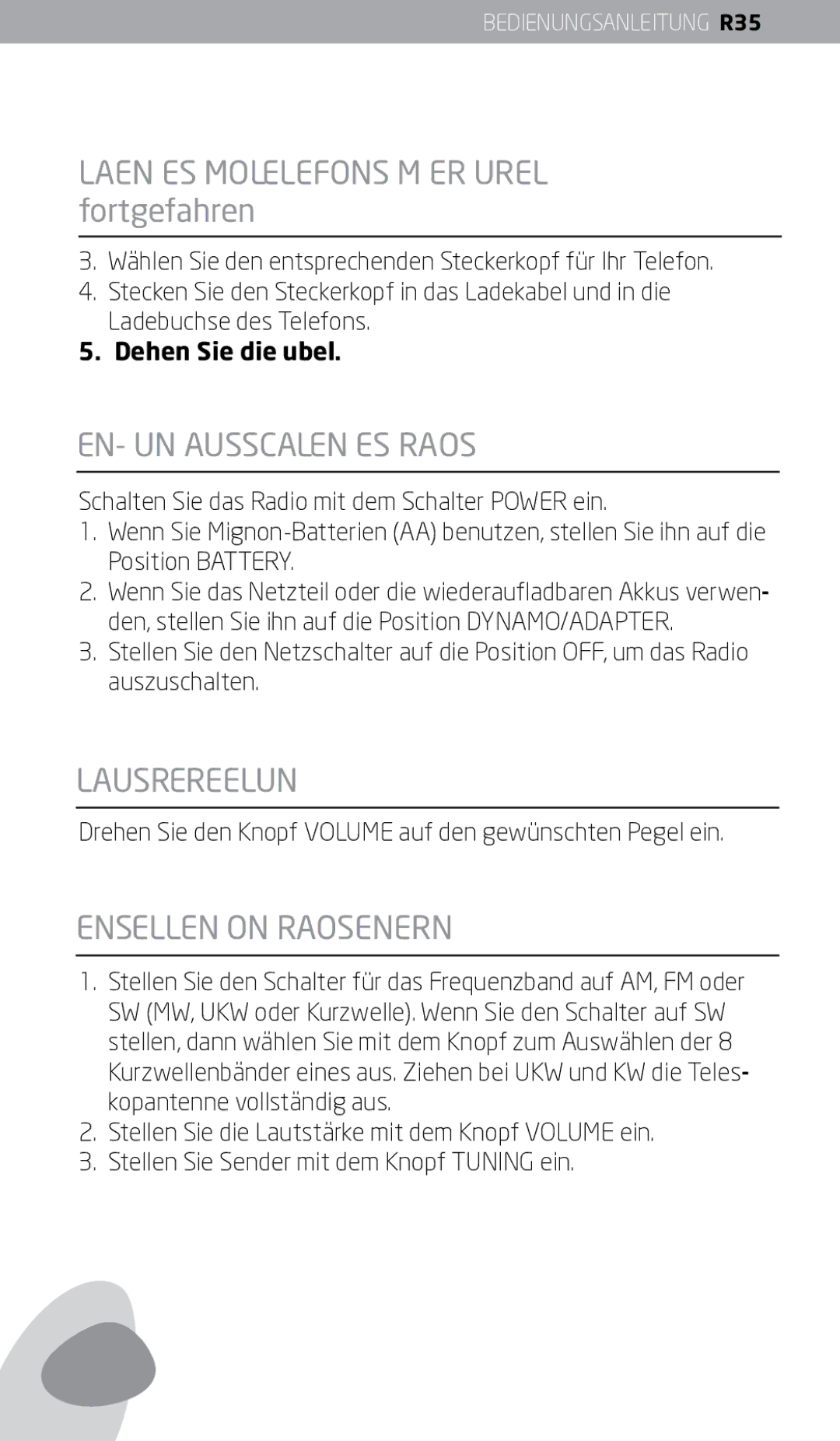 Eton FR350 Laden DES Mobiltelefons MIT DER Kurbel fortgefahren, EIN- UND Ausschalten DES Radios, Lautstärkeregelung 