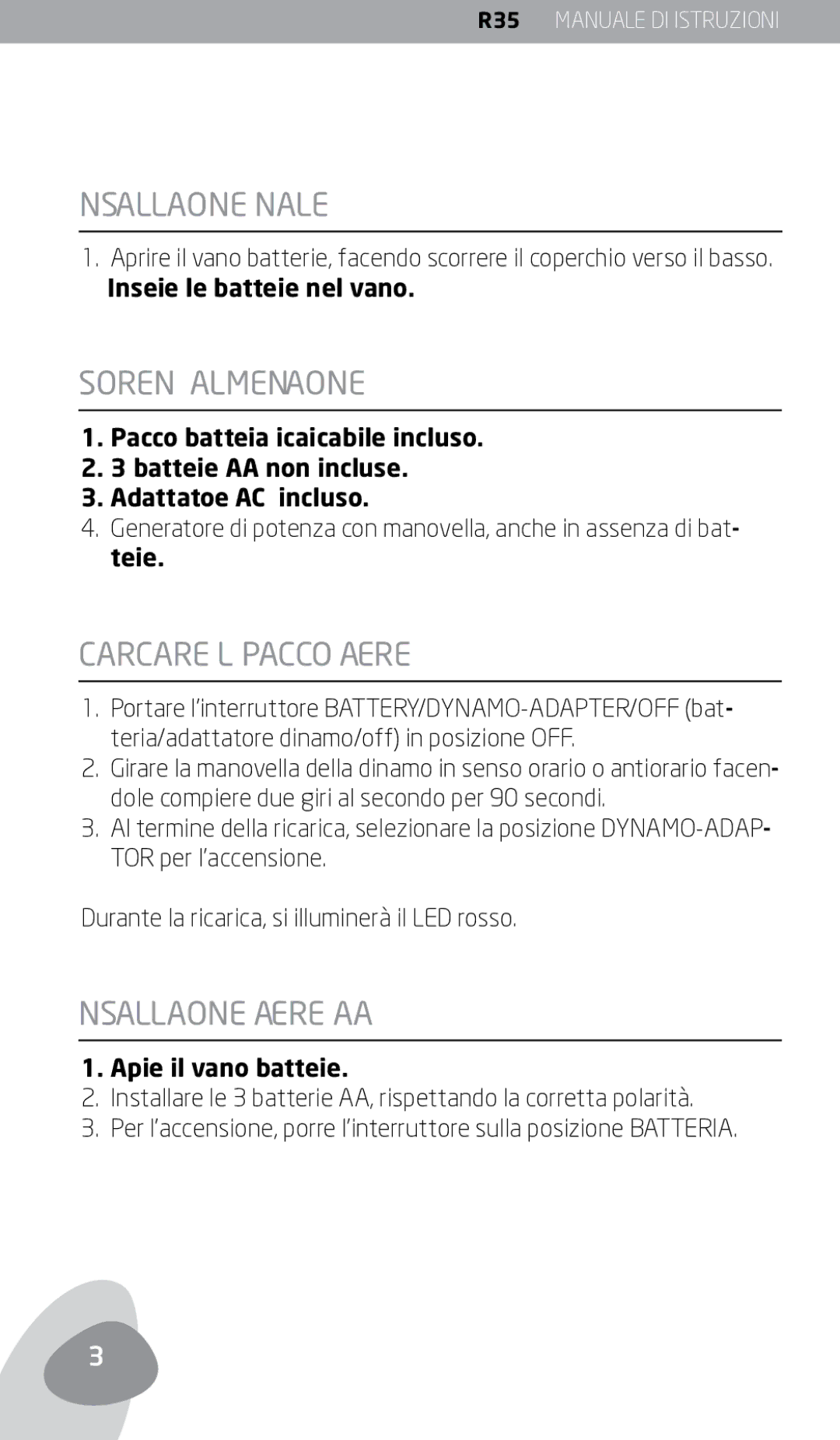 Eton FR350 Installazione Iniziale, Sorgenti DI Alimentazione, Caricare IL Pacco Batterie, Installazione Batterie AA 