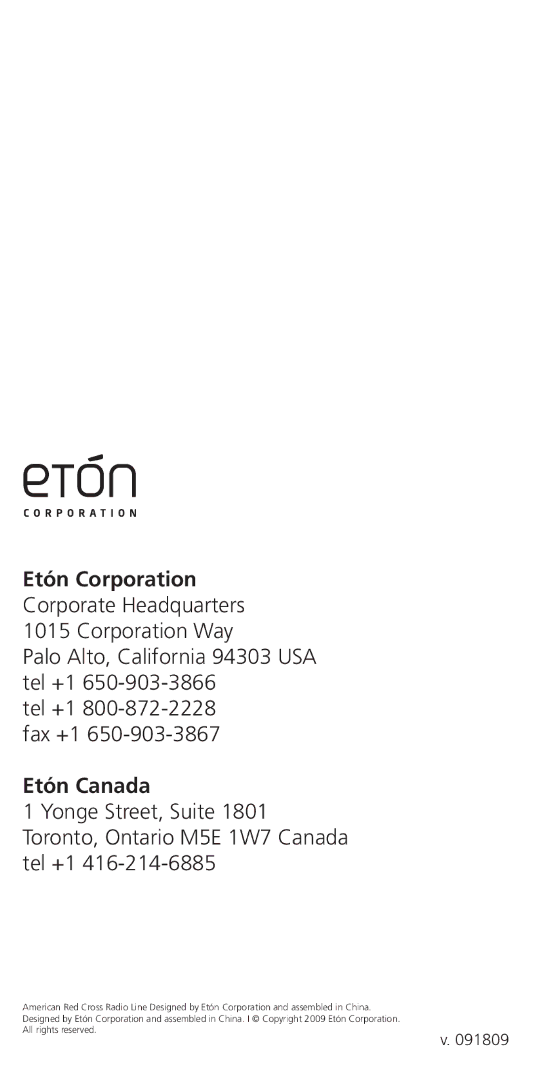 Eton ARCFR360WXW WHT, ARCFR360WXR RED owner manual Etón Canada 