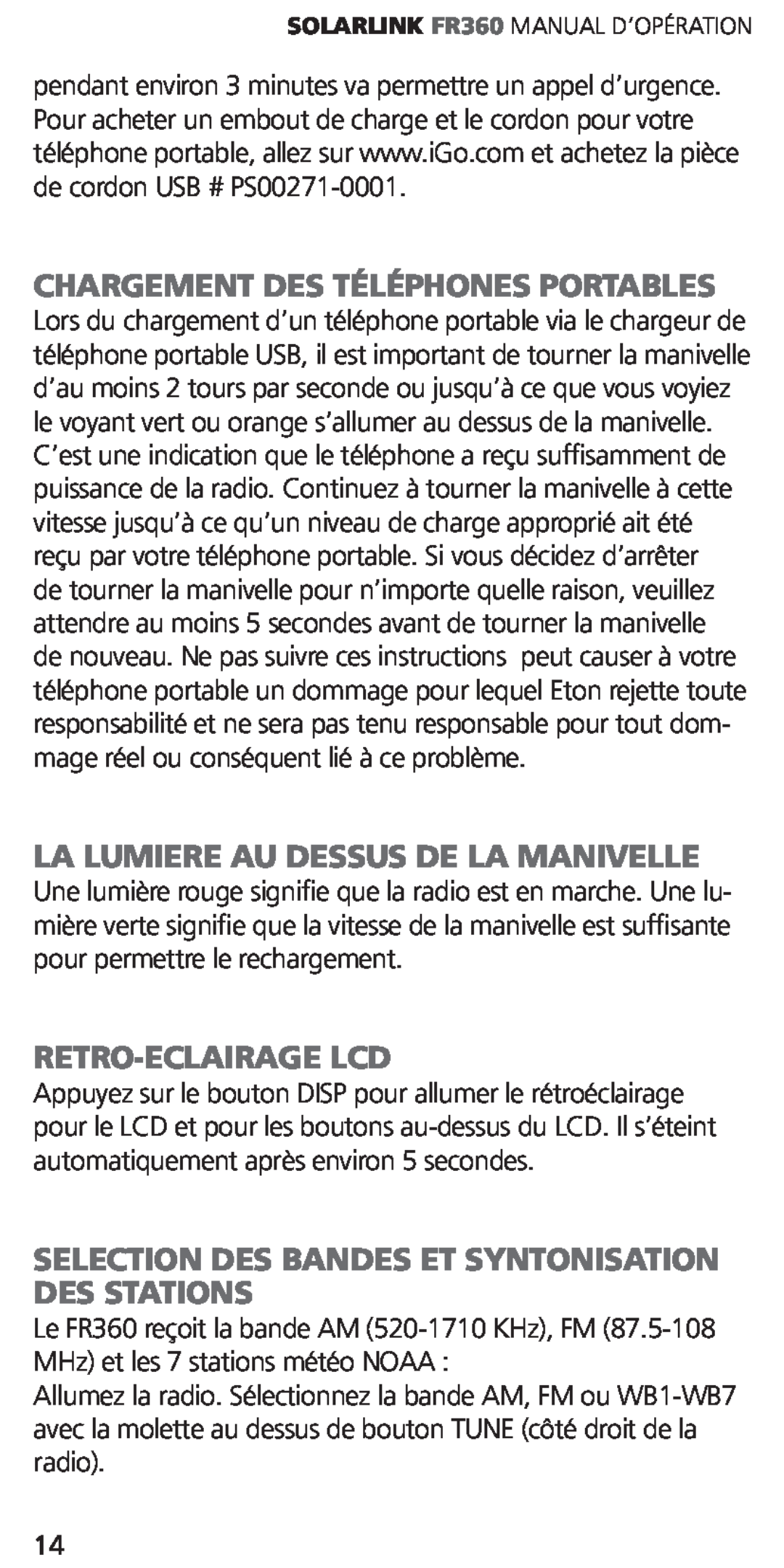 Eton ARCFR360WXR RED La Lumiere Au Dessus De La Manivelle, Retro-Eclairagelcd, Chargement Des Téléphones Portables 