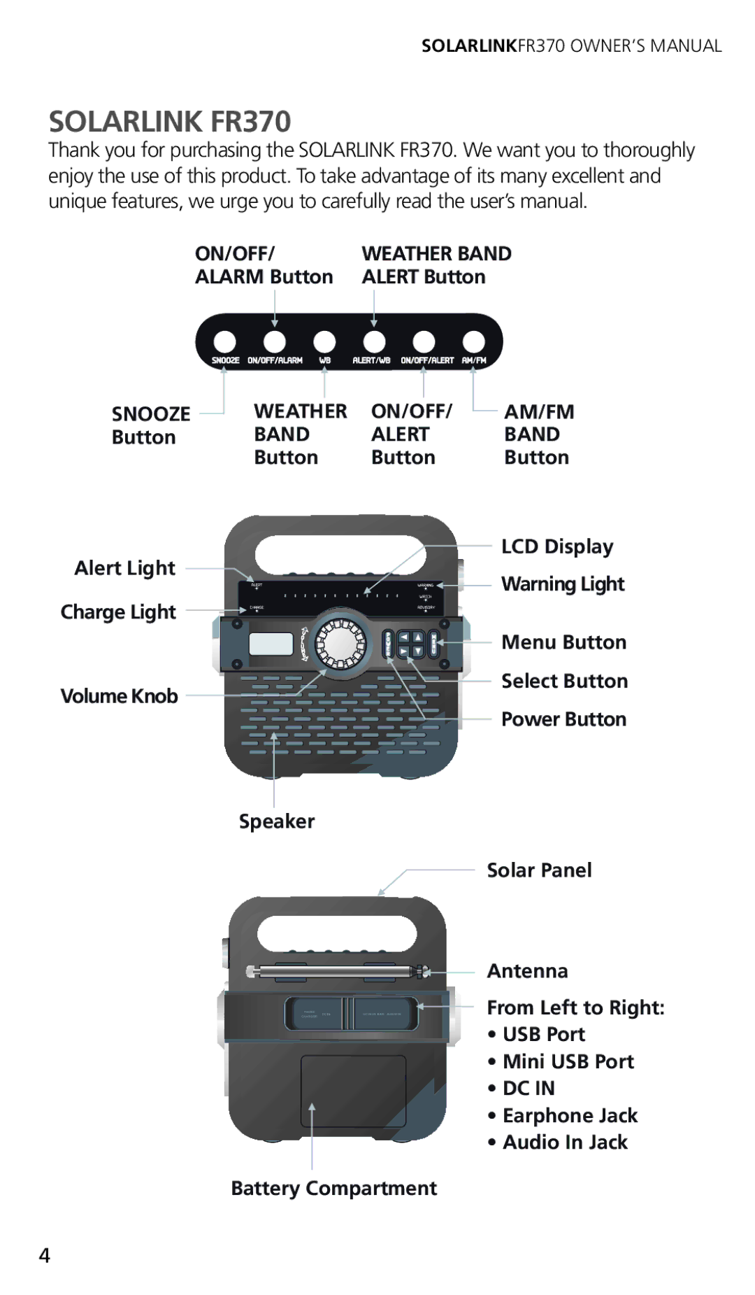 Eton owner manual Solarlink FR370, Band Alert 