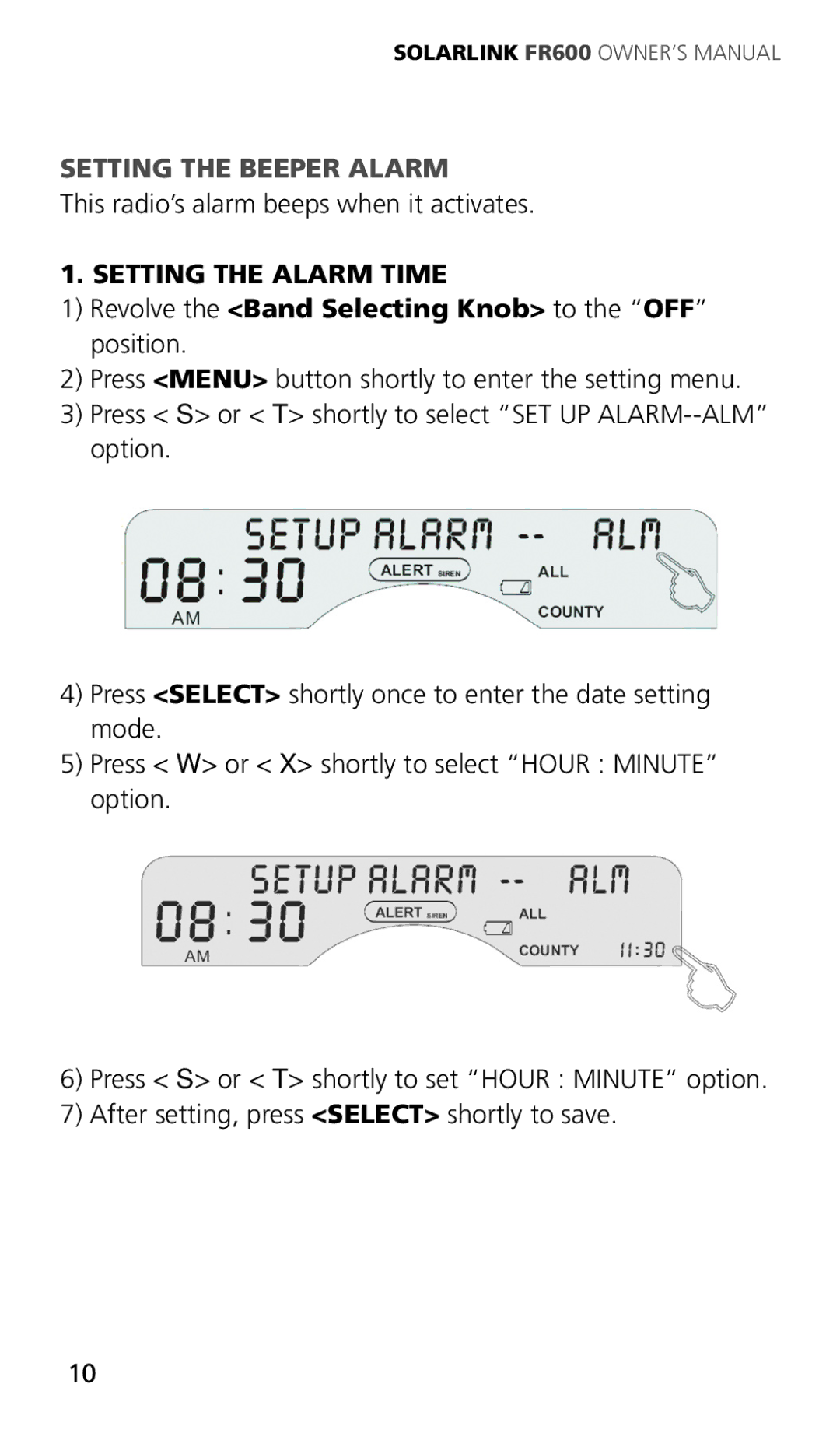 Eton ARCFR600R owner manual Setting the Beeper Alarm, Setting the Alarm Time 