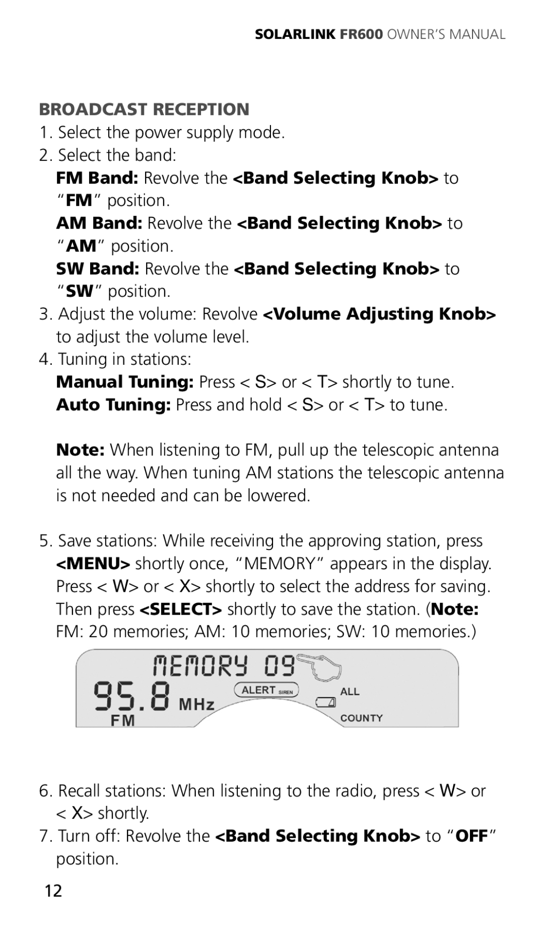 Eton ARCFR600R owner manual Broadcast Reception 