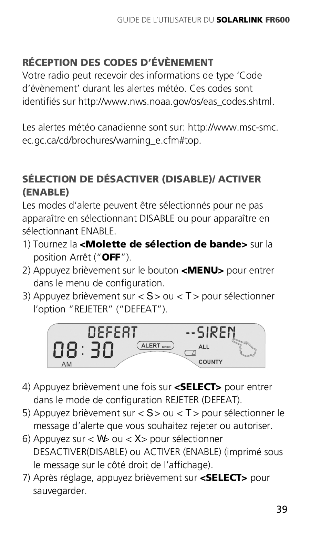 Eton ARCFR600R owner manual Guide DE L’UTILISATEUR DU Solarlink FR600 