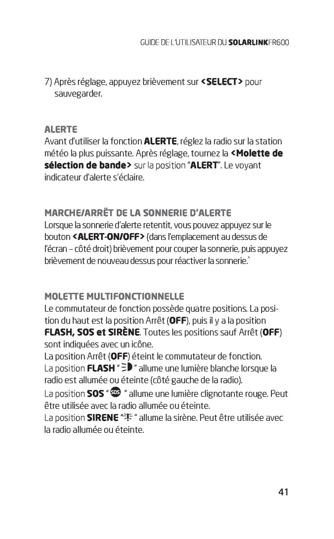 Eton FR600 owner manual Marche/Arrët De La Sonnerie D’Alerte, Molette Multifonctionnelle 