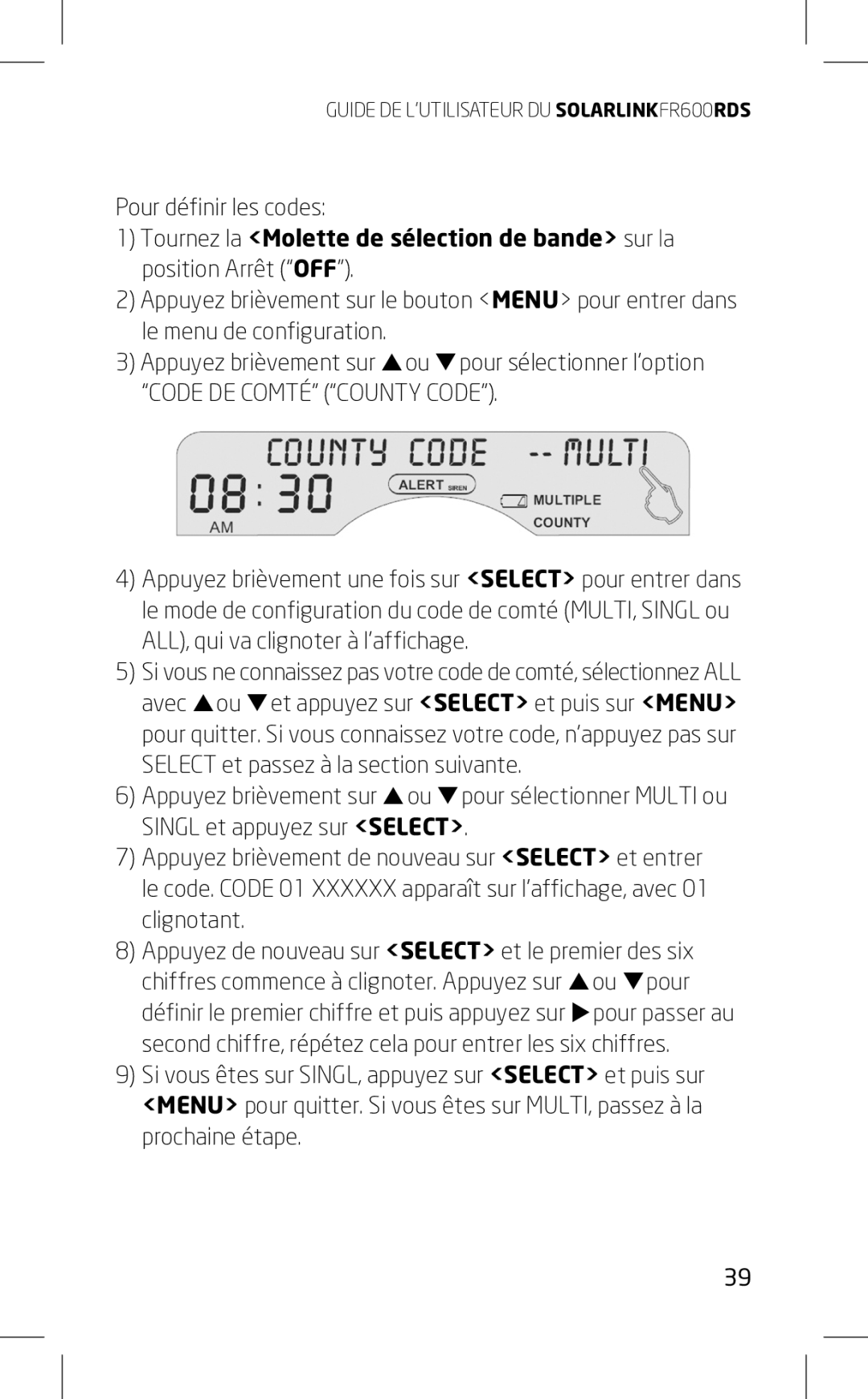 Eton FR600RDS owner manual Pour définir les codes 