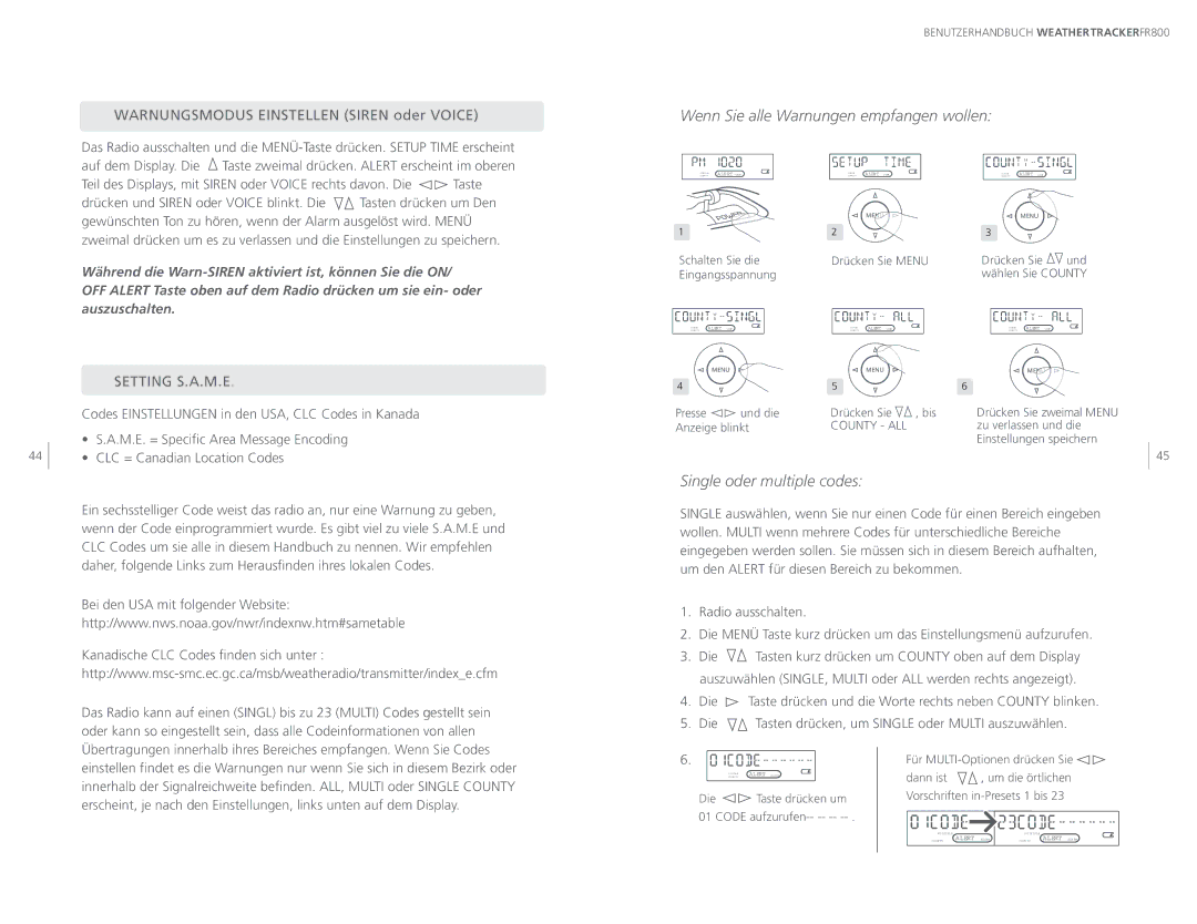 Eton ARCFR800R user manual Wenn Sie alle Warnungen empfangen wollen, Single oder multiple codes 