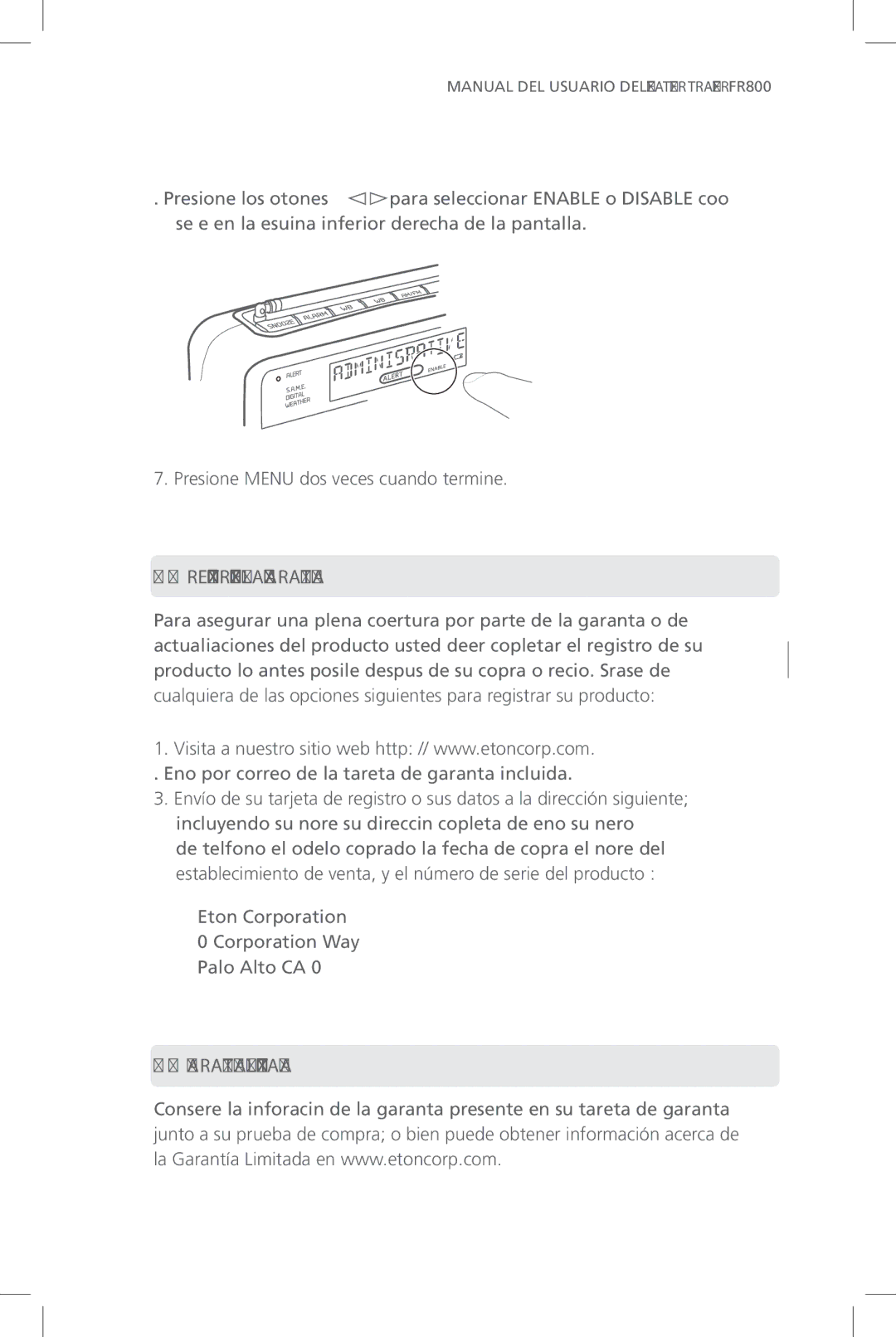 Eton FR800 user manual Registro DE LA Garantía, Garantía Limitada 