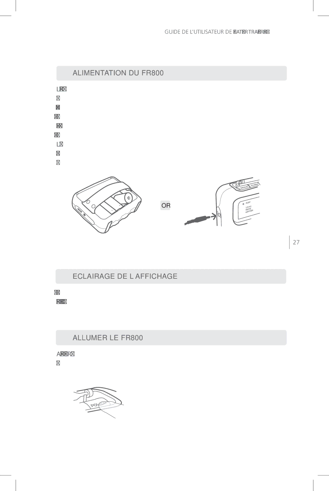 Eton user manual Alimentation DU FR800, Eclairage DE L’AFFICHAGE, Allumer LE FR800 