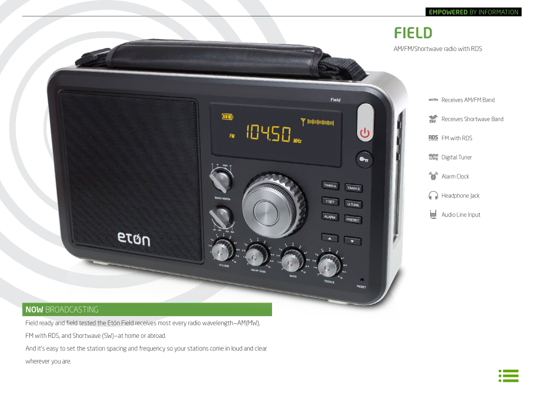 Eton FRX5 S, FRX4 S manual Field, NOW Broadcasting, AM/FM/Shortwave radio with RDS 