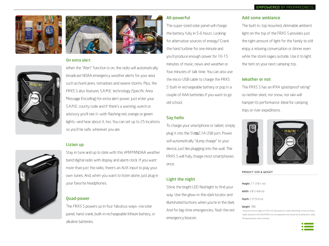 Eton FRX4 S, FRX5 S manual Empowered by Preparedness, On extra alert 