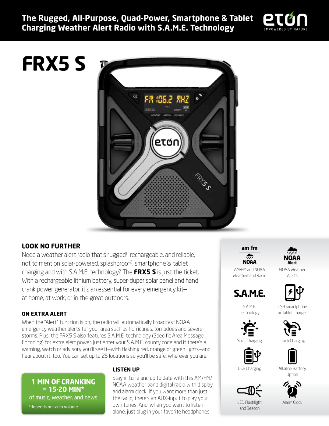 Eton FRX5 S manual On Extra Alert, Listen UP 