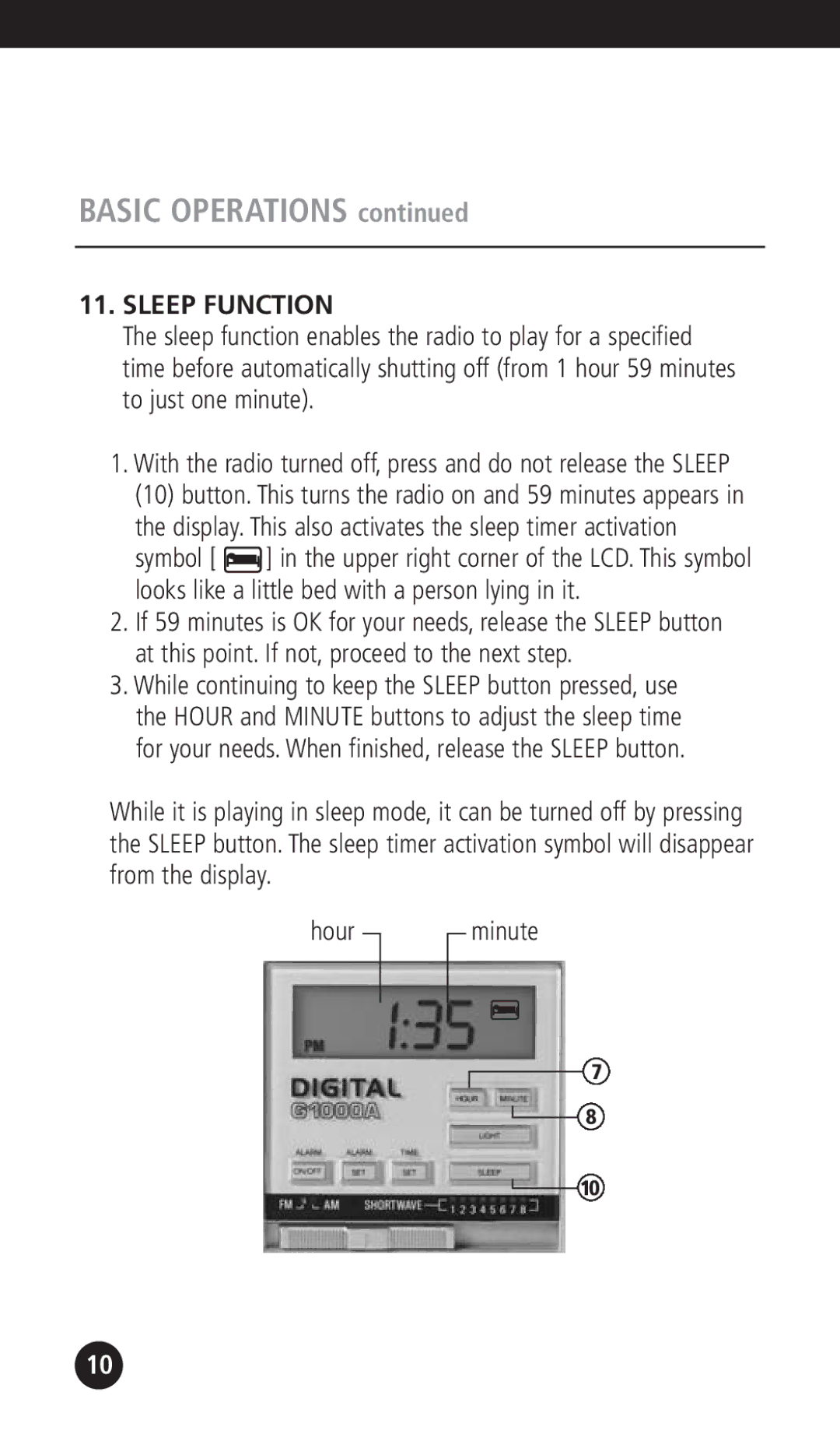 Eton G1000A operation manual Sleep Function 