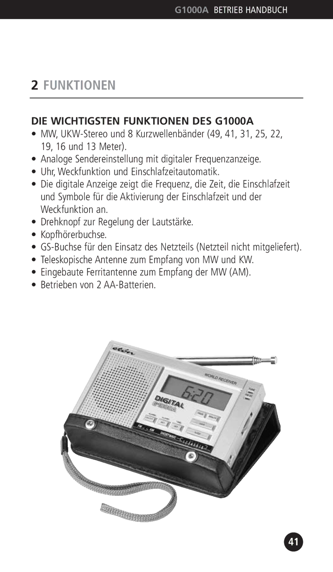 Eton operation manual DIE Wichtigsten Funktionen DES G1000A 