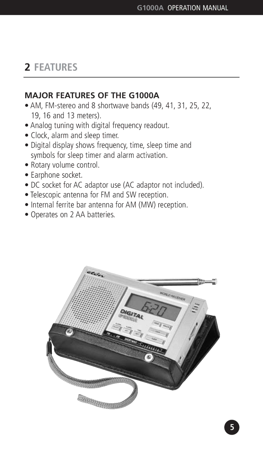 Eton operation manual Major Features of the G1000A 