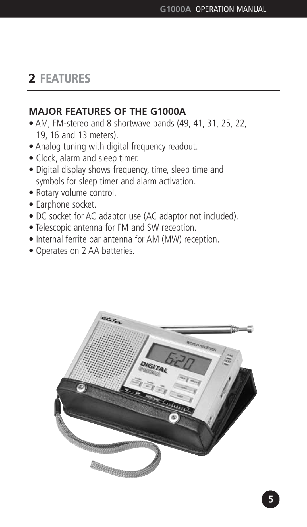 Eton operation manual 2FEATURES, MAJOR FEATURES OF THE G1000A 