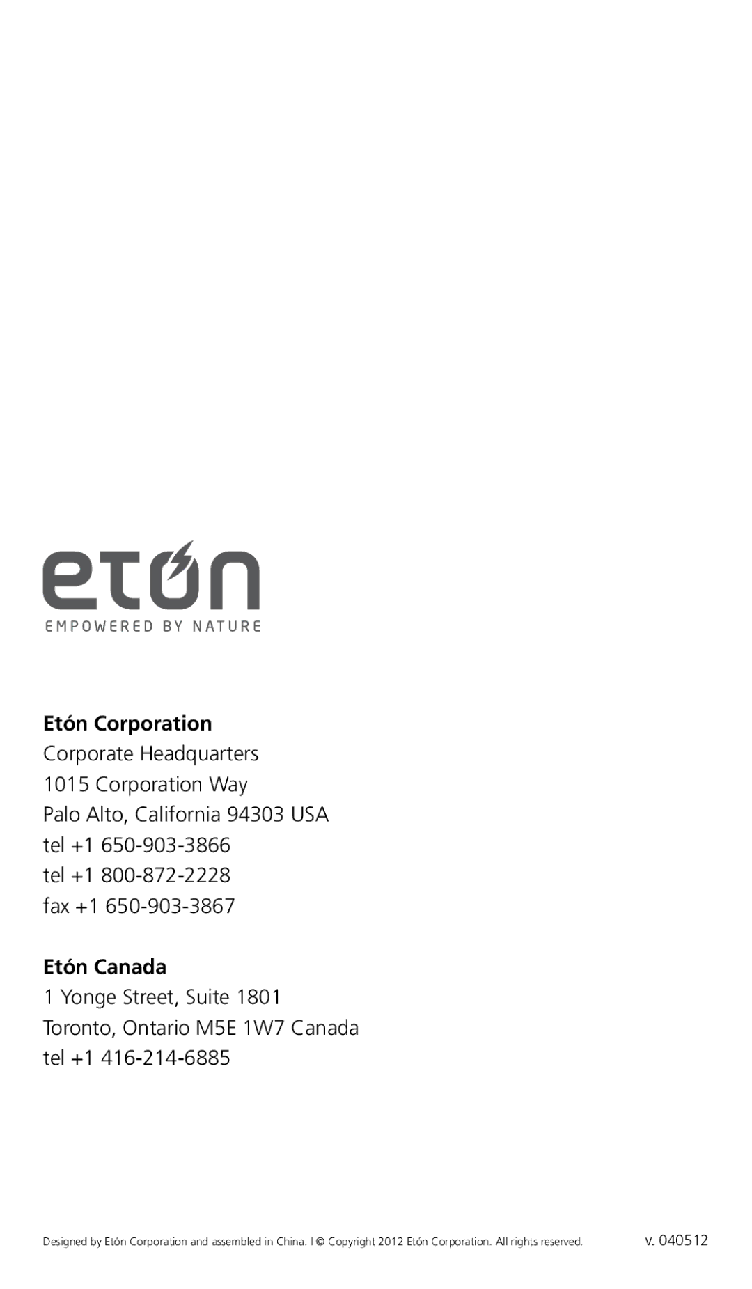 Eton G2 owner manual Etón Corporation 