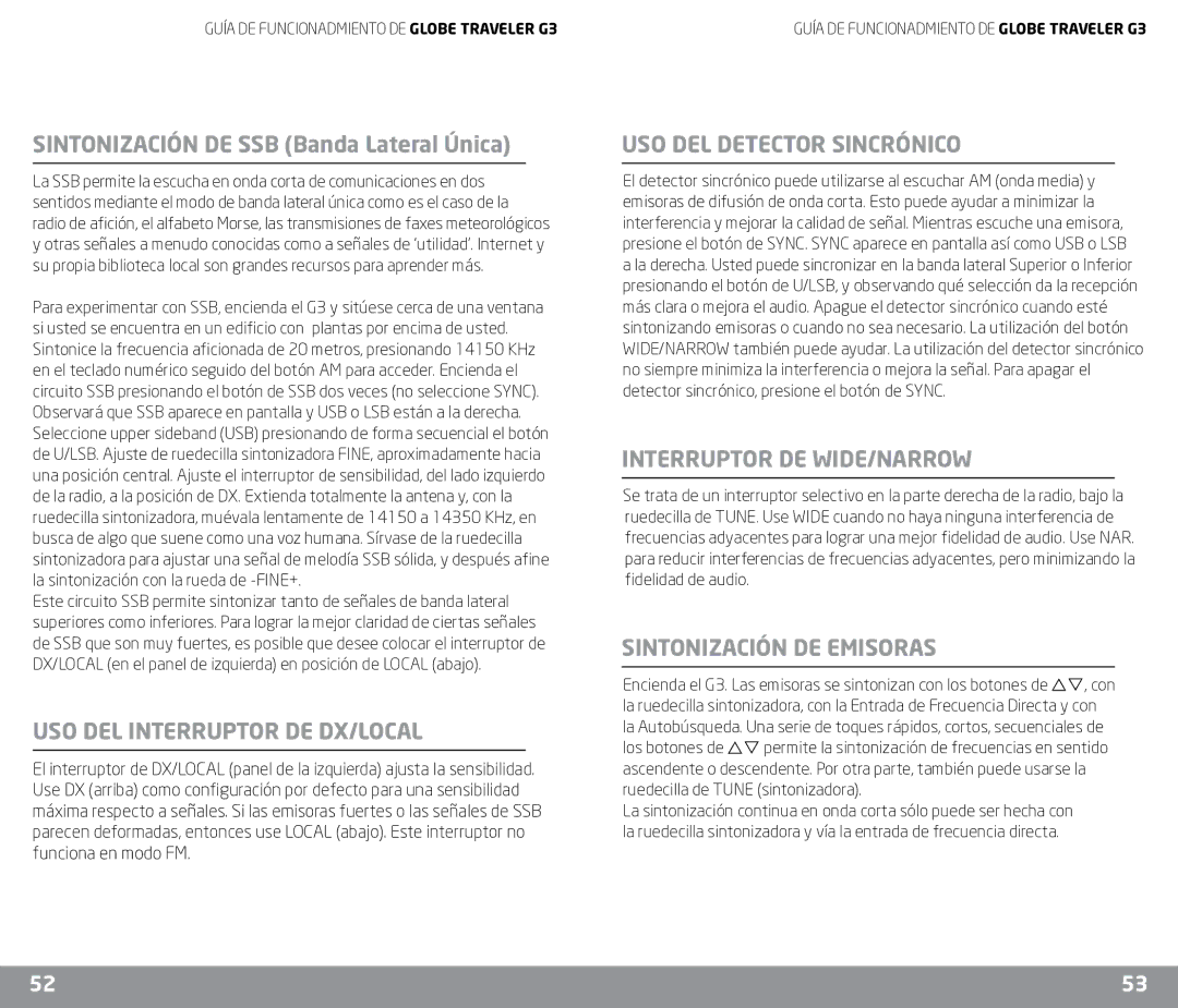 Eton G3 owner manual Sintonización DE SSB Banda Lateral Única, USO DEL Interruptor DE DX/LOCAL, USO DEL Detector Sincrónico 