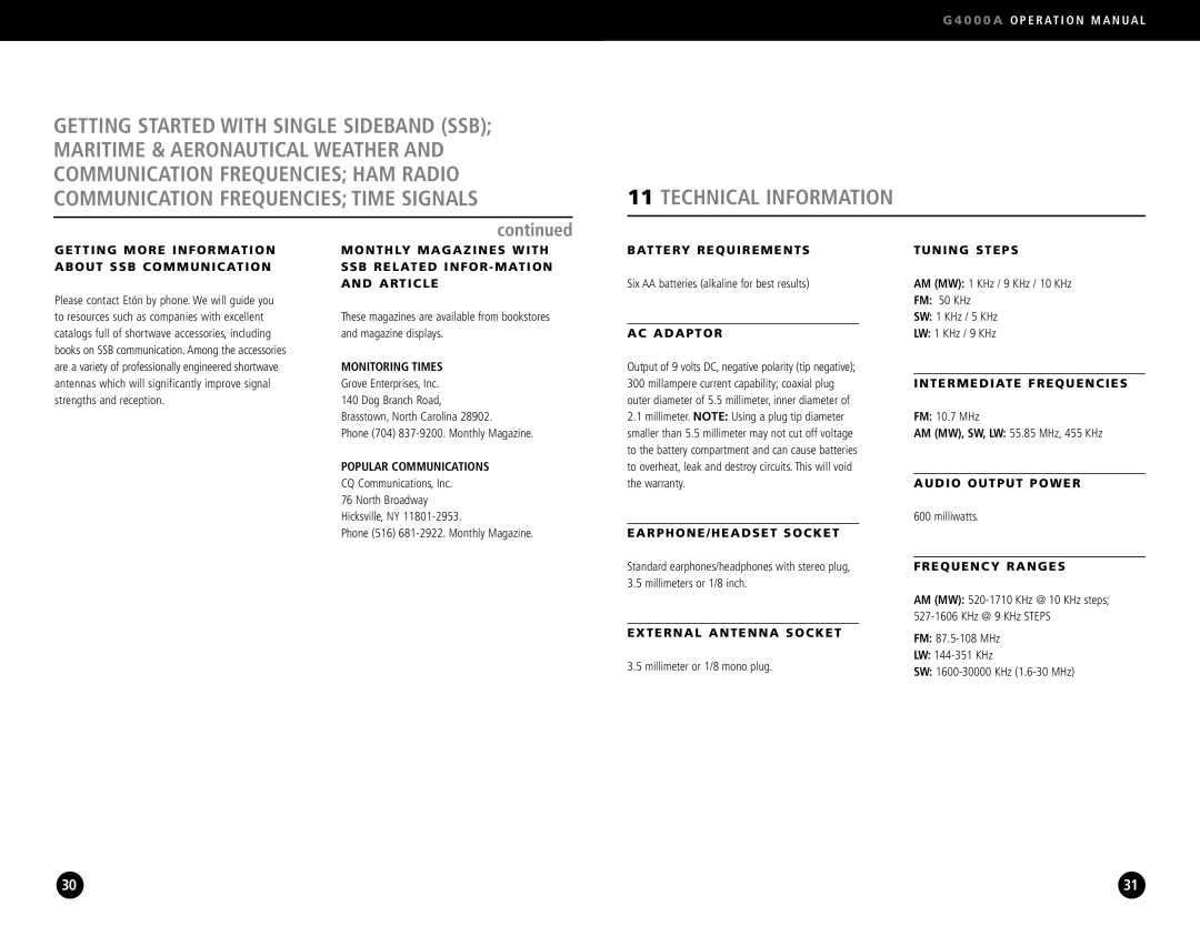 Eton G4000A operation manual Technical Information 