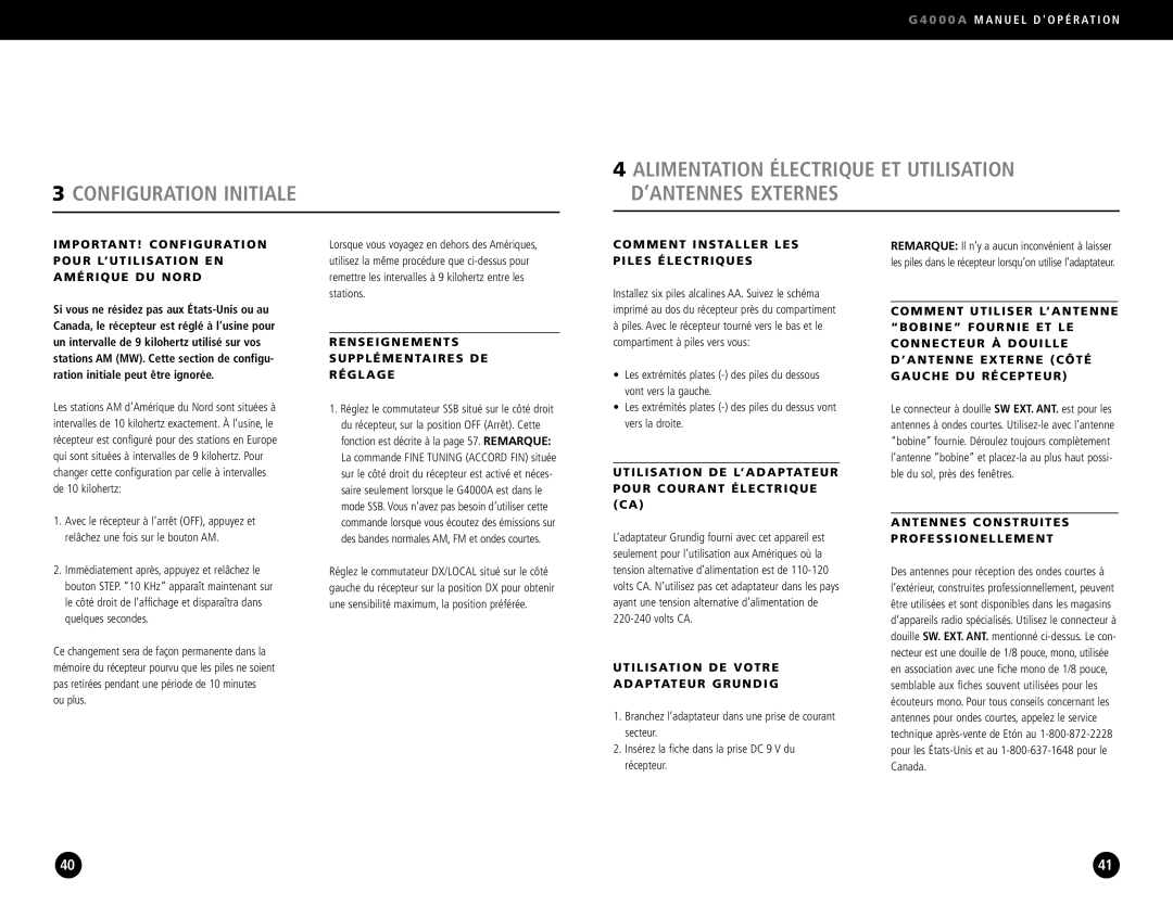 Eton G4000A operation manual Configuration Initiale 