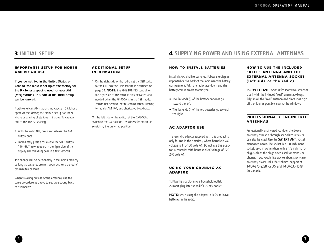 Eton G4000A operation manual Initial Setup 