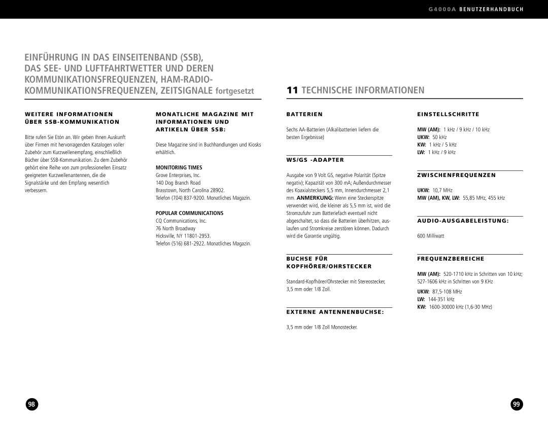 Eton G4000A operation manual Technische Informationen 