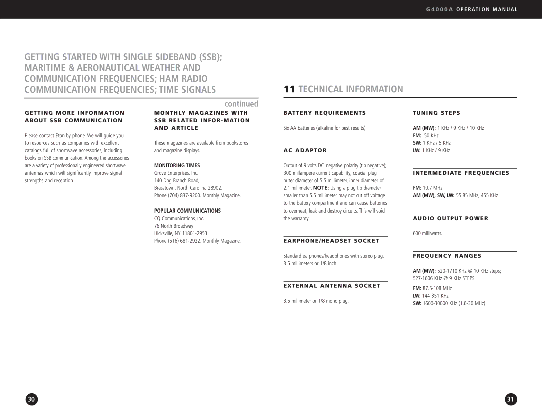 Eton G4000A operation manual Technical Information 