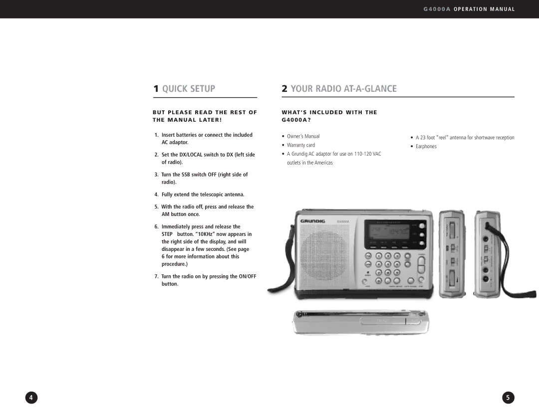 Eton G4000A Quick Setup, Your Radio AT-A-GLANCE, But Please Read the Rest of the Manual Later, WHAT’S Included with 