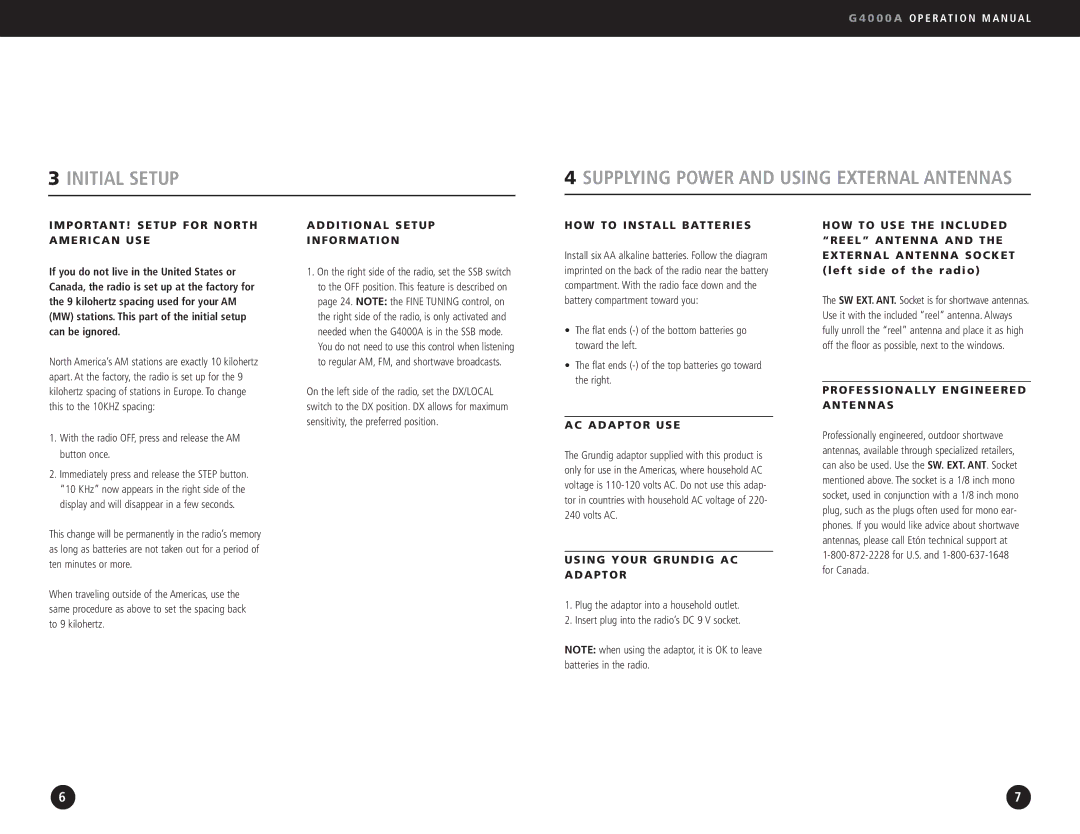 Eton G4000A operation manual Initial Setup 