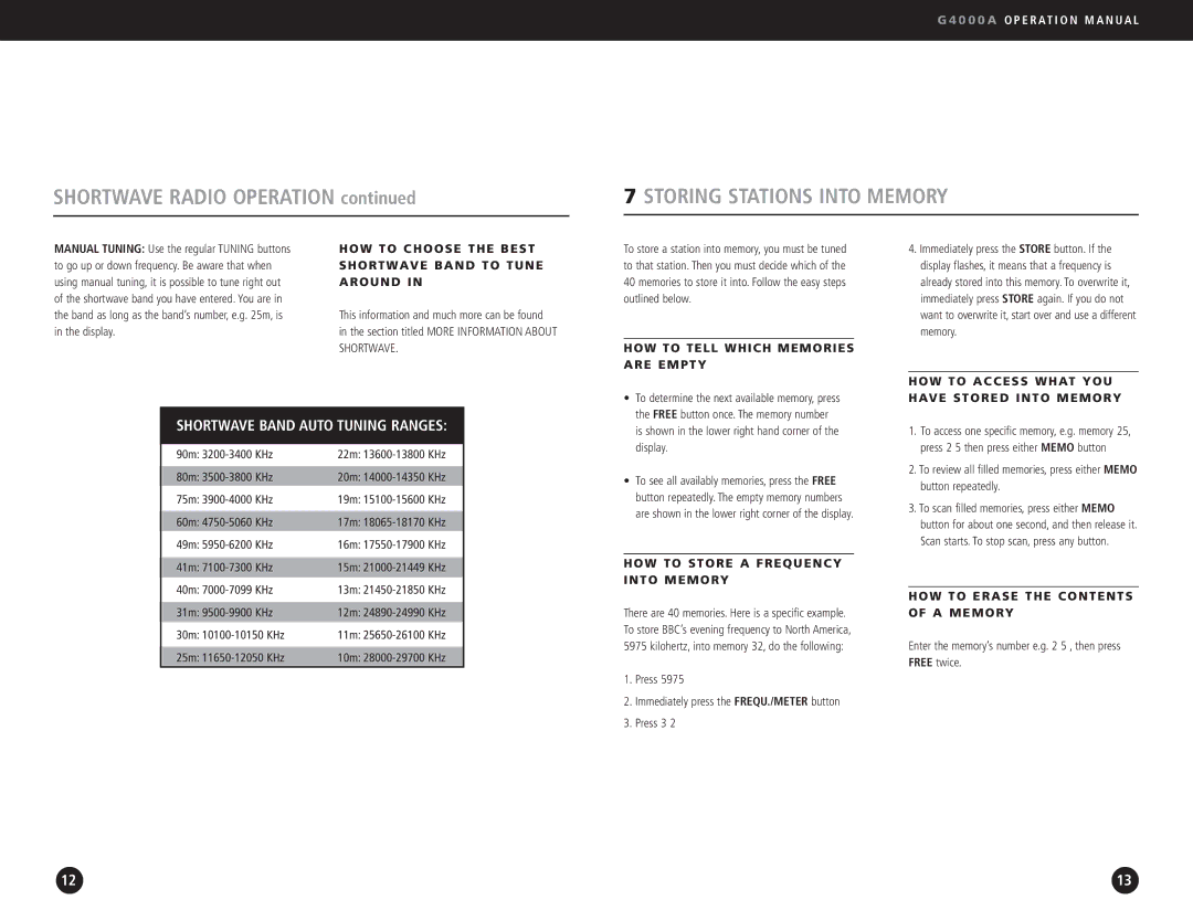 Eton G4000A operation manual Storing Stations Into Memory 