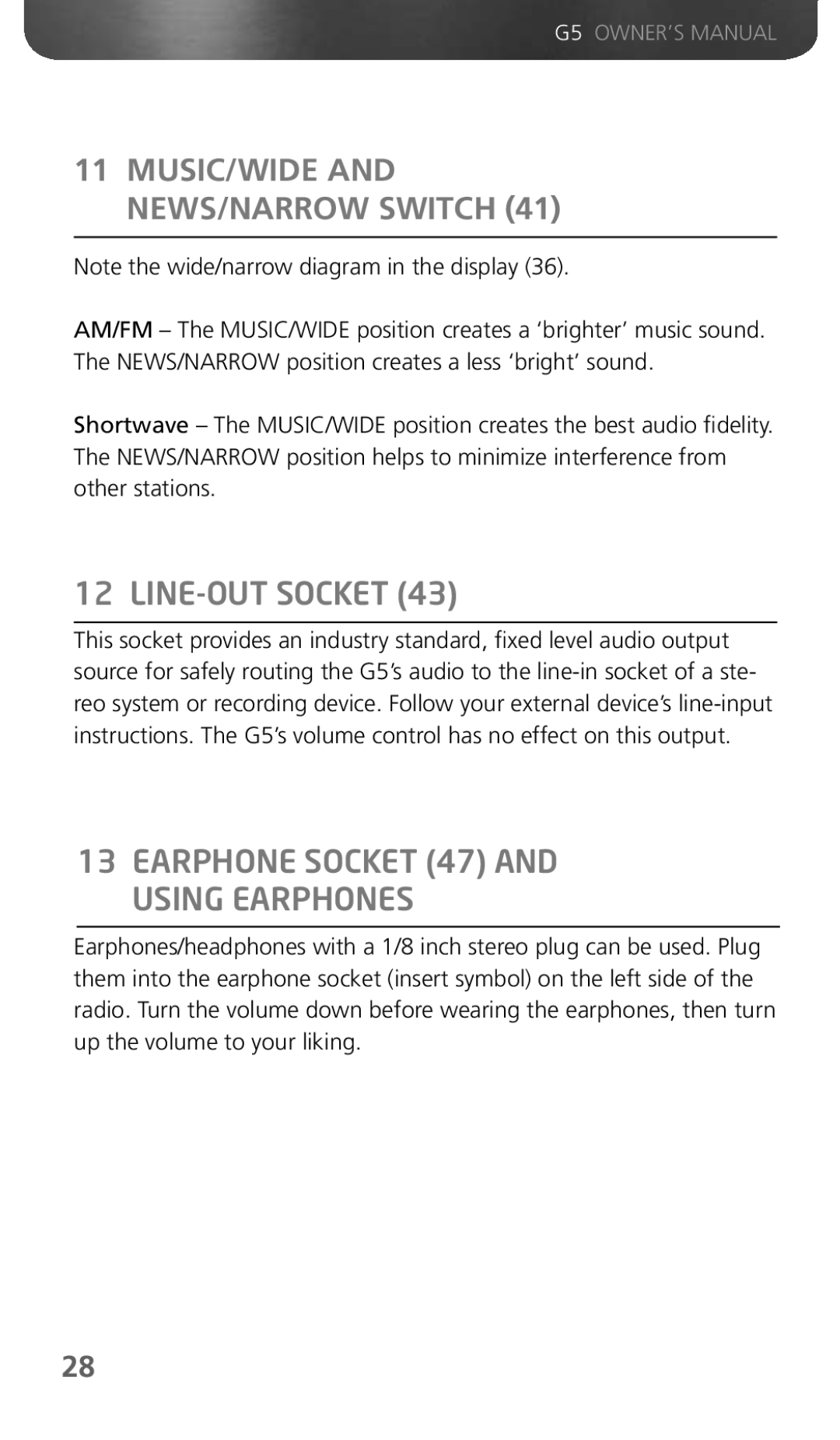 Eton G5 owner manual LINE-OUT Socket 