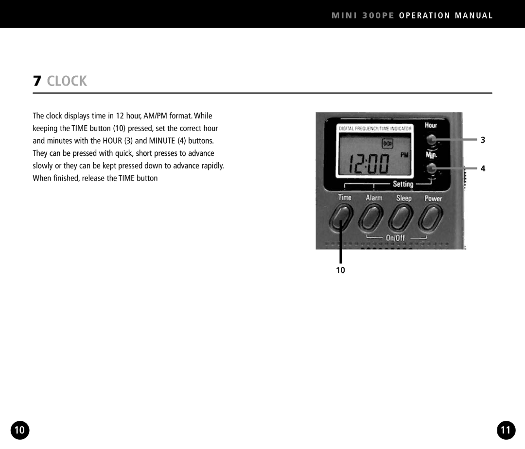 Eton Mini300PE operation manual Clock 