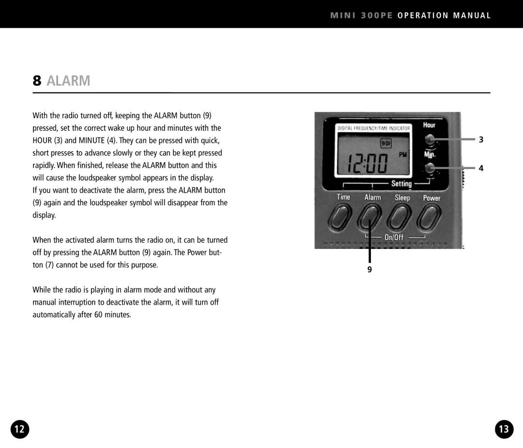 Eton Mini300PE operation manual Alarm 