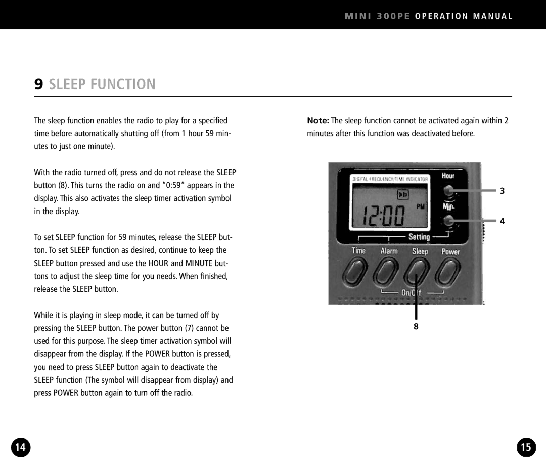 Eton Mini300PE operation manual Sleep Function 