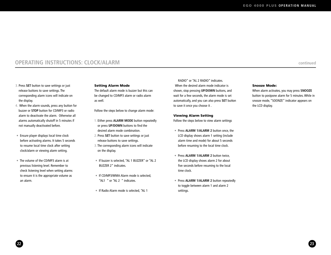 Eton S350, 4000 operation manual Setting Alarm Mode, If Radio Alarm mode is selected, AL, Viewing Alarm Setting, Snooze Mode 