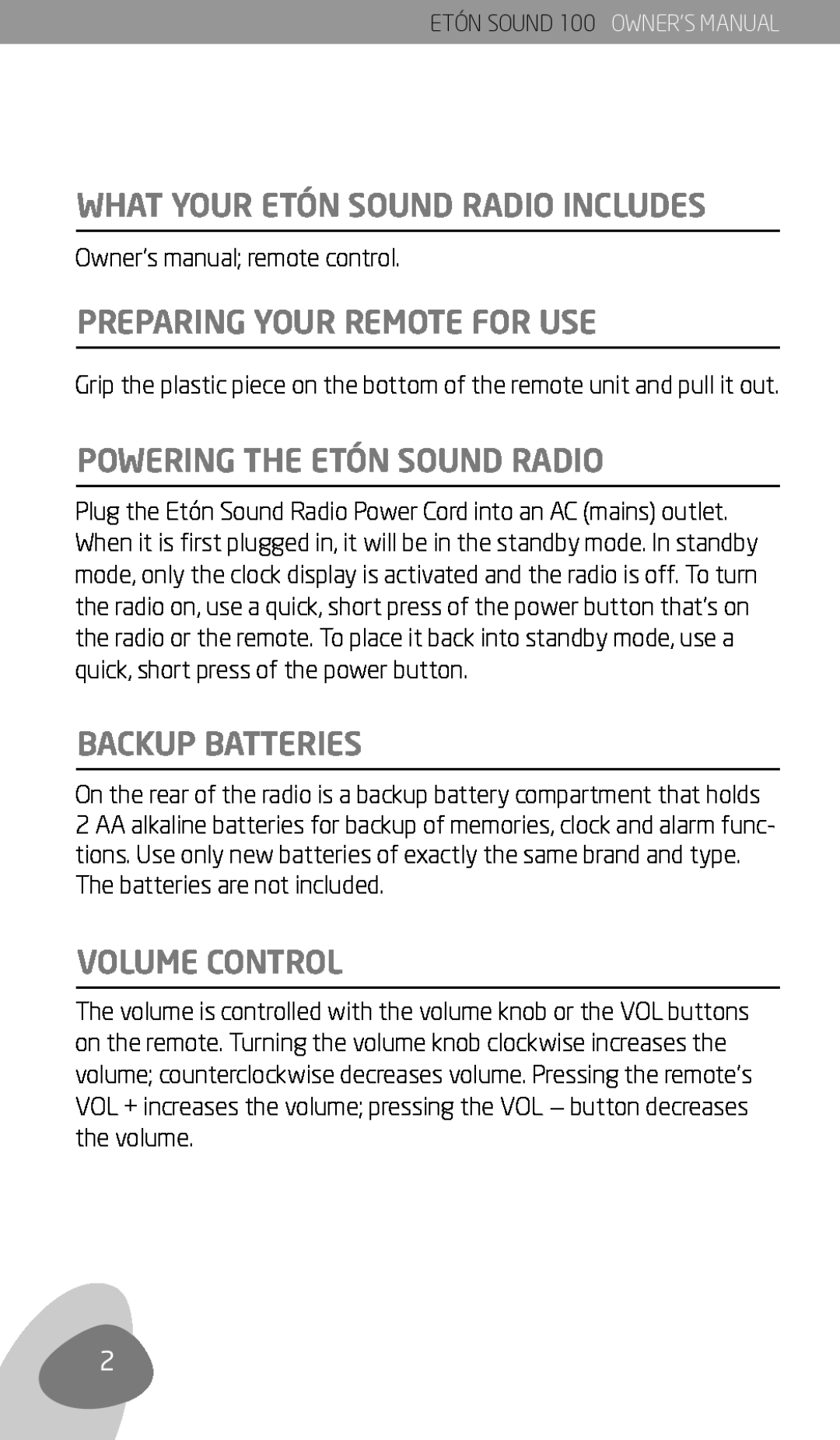 Eton Sound 100 What Your Etón Sound Radio Includes, Preparing Your Remote For Use, Powering The Etón Sound Radio 