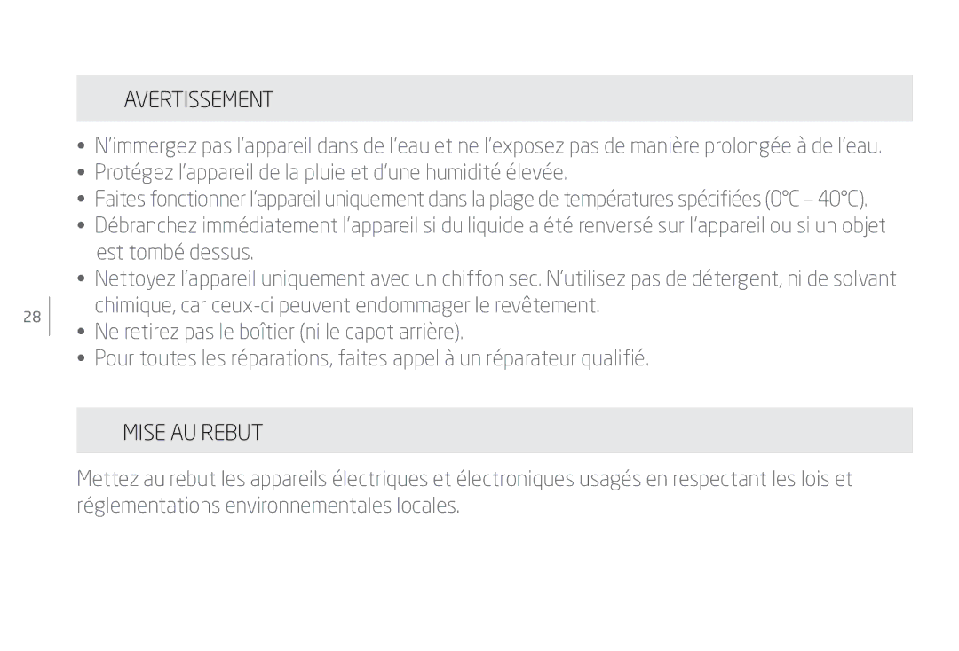 Eton Speaker System user manual Avertissement, Mise AU Rebut 