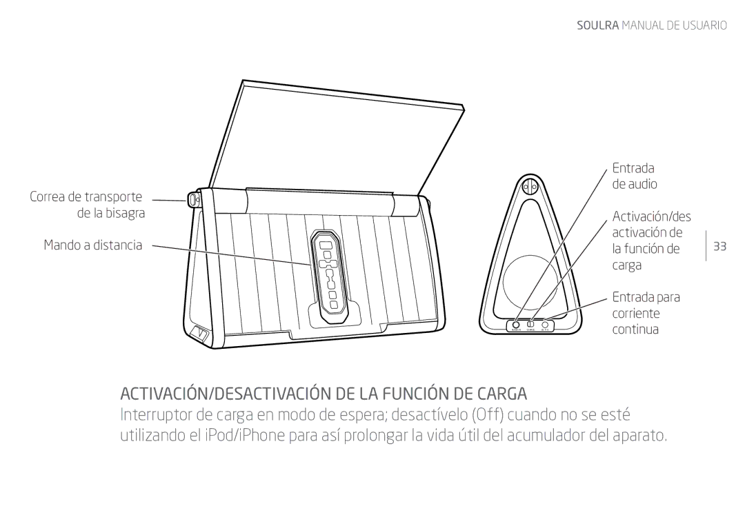 Eton Speaker System user manual Activación/desactivación de la función de carga 