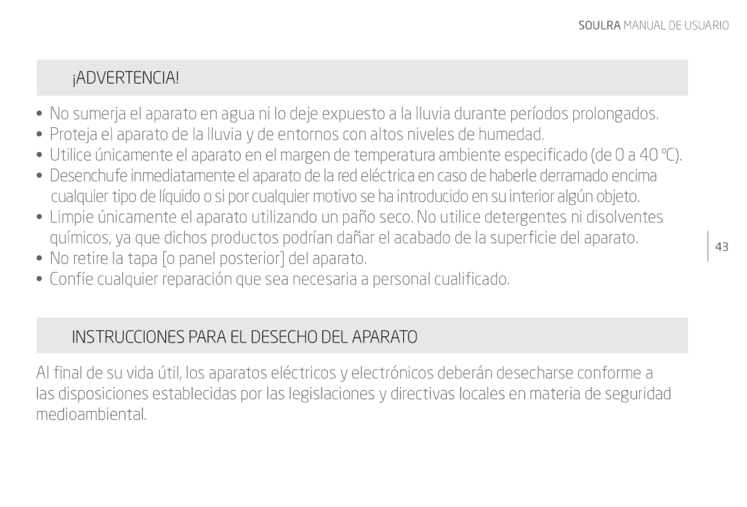 Eton Speaker System user manual ¡Advertencia, Instrucciones Para EL Desecho DEL Aparato 