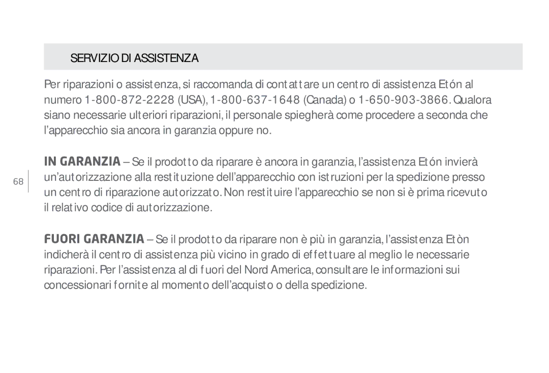 Eton Speaker System user manual Servizio DI Assistenza 