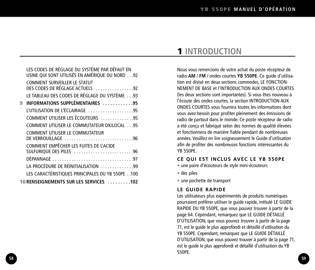 Eton YB550 DES Codes DE Réglage Actuels, DE Verrouillage, CE QUI EST Inclus Avec LE YB 550PE, LE Guide Rapide 