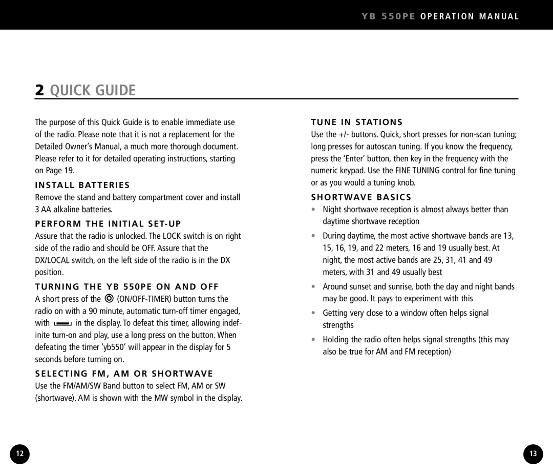 Eton YB550 operation manual Quick Guide 