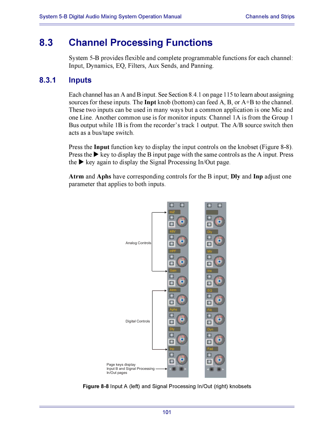 Euphonix 5B operation manual Channel Processing Functions, Inputs 