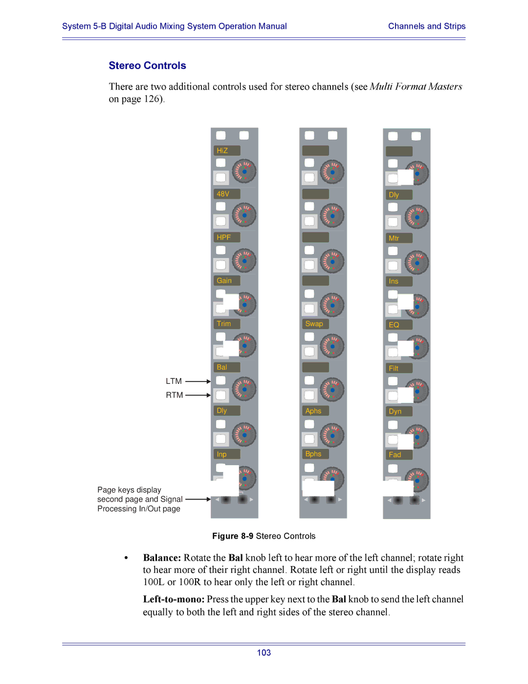 Euphonix 5B operation manual 9Stereo Controls 