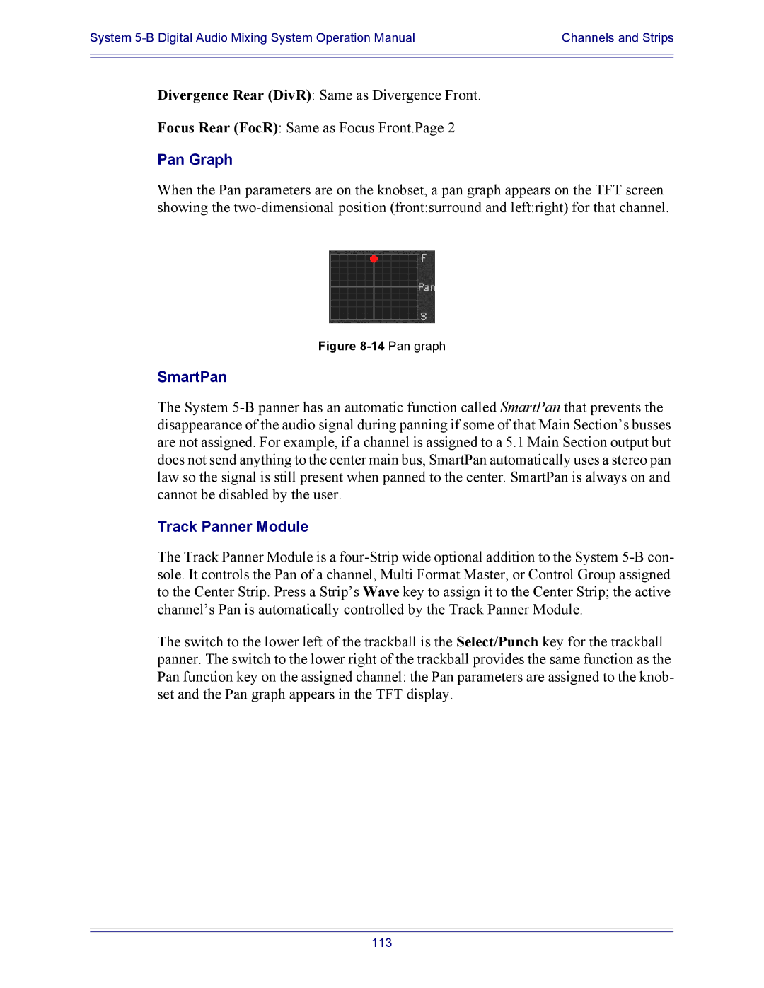 Euphonix 5B operation manual Pan Graph, SmartPan, Track Panner Module 